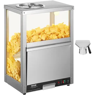Vevor Kommerzieller Nacho-Chip-Wärmer, 80 l Chip-Wärmer-Maschine mit Heizsockel und Wärmelicht, Nacho-Maschine mit Ablenkbrett, Edelstahl, für Nacho-Chips, Popcorn, Kartoffelchips, Erdnüsse
