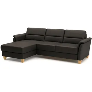 CAVADORE Leder-Eckcouch Palera mit Longchair / Landhaus-Sofa mit Federkern + massiven Holzfüßen / 244 x 89 x 163 / Leder Dunkelbraun