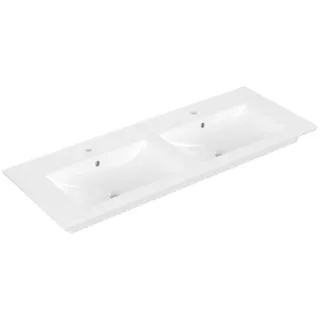 Villeroy & Boch Venticello Schrank-Doppelwaschtisch, 2 Hahnlöcher, mit Überlauf, 1300x500mm, 4111DLR1, Farbe: Weiß CeramicPlus