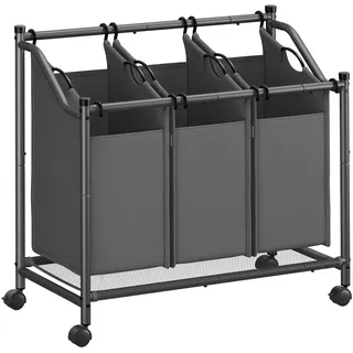 SONGMICS Wäschekorb mit Rollen, Wäschesammler mit 3 abnehmbaren Wäschesäcken, Wäschewagen, für Waschküche Schlafzimmer Badezimmer, 3 x 45 L, schiefergrau RLS102G01