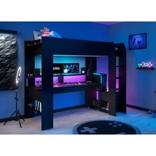 Parisot Hochbett Gaming-Bett 90 x 200 cm Holz schwarz