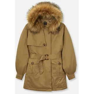 Parka MADELEINE "Parka Parka mit Kapuze und abnehmbarem Fake-Fur", Damen, Gr. 38, beige (macadamia), Obermaterial: 65% Polyester PES. 35% Baumwolle CO., Modern, Mäntel Parka