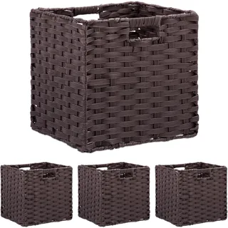Relaxdays Aufbewahrungskorb, 4er Set, geflochten, Kleidung, Spielzeug, HBT: 31 x 32 x 30 cm, Kunststoff Regalkorb, braun,