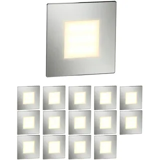ledscom.de 15 Stück LED Treppenlicht/Wandeinbauleuchte FEX für innen und außen, eckig, edelstahl, 85 x 85mm, warmweiß