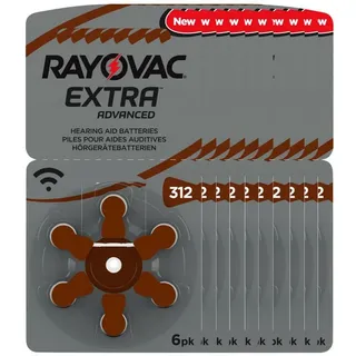Rayovac 60x Rayovac Hörgerätebatterie 312 Zinc Air Extra Advanced 10x 6 Blister