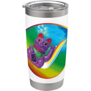 Glückskatze Katzen süße Maneki-Neko Regenbogen Winkekatze Doppelwandiger Edelstahl-Thermobecher