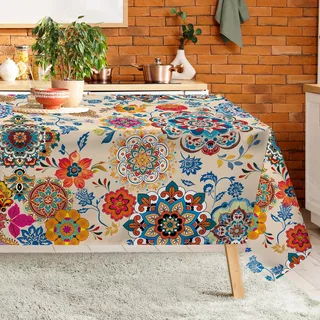 Arquiel Boho Blume Tischdecke Rechteckig Abwaschbar Tischdecken Polyester Wasserabweisend, Vintage Blumen Tischwäsche Dekoration für Küche Garten Party, 140×180 cm