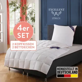 Excellent Daunenbettdecke + Federkissen »Zürich, Bettdecke normal mit Bestnote "Hoher Schlafkomfort" bewertet.« Bettdecke 2x135x200 und 155x220 cm & 2xKissen 40x80 & 80x80 cm weiß