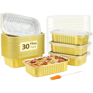 LATERN 30 Stück Kleine Aluminiumformen mit Deckel, 500ml Alufolie Backform Restebehälter Mitnehmen Essensbehälter Mini-Kastenformen zum Backen Kochen Braten Essenszubereitung Gefrierschrank Heizung