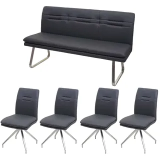 Mendler Esszimmer-Set HWC-H70, Sitzgruppe Esszimmergruppe Esszimmergarnitur, Stoff/Textil Edelstahl gebürstet ~ dunkelgrau 160cm