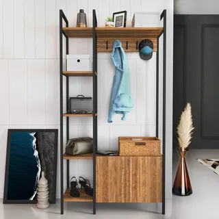 Skye Decor, Doga - Walnut, Black, Hallenstand, Nussbaum, 100 % MELAMINBESCHICHTETE SPANPLATTEN, 90 x 35 x 175 cm - Braun, Schwarz