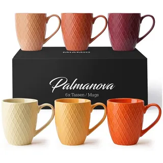 MiaMio – 6 x 400 ml – Kaffeetassen Set/Becher – Moderne Keramik Tasse Matt – Kaffeetasse groß – Palmanova Kollektion (Magma)