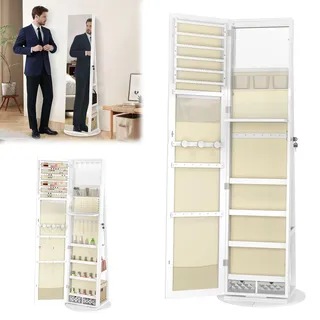 ACXIN Drehbarer Schmuckschrank mit LED Beleuchtung Make Up Organizer Standspiegel Ganzkörperspiegel Schmuckaufbewahrung Schrank für Ringe Halsketten Armbänder, Weiß