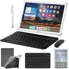 Tablet 10 Zoll Android 13 4G LTE Tablett PC mit 2 SIM Slot 4GB RAM 64GB ROM 512GB erweiterbar mit Tastatur Maus Stift Octa Core 1080P FHD SD Typ-C 6000mAh 13 MP Kamera Bluetooth WiFi GPS OTG, Silber