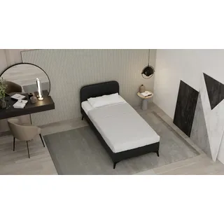 Polsterbett MAVILO - Komfortbett mit Stauraum, Einzelbett, 100x200cm, Schwarz, Taschenfederkernmatratze, H2/H3 - Schwarz