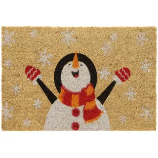 Relaxdays Fußmatte Kokos, Schneemann-Motiv, 40 x 60 cm, Türvorleger innen & außen, Fußabtreter Weihnachten, Mehrfarbig