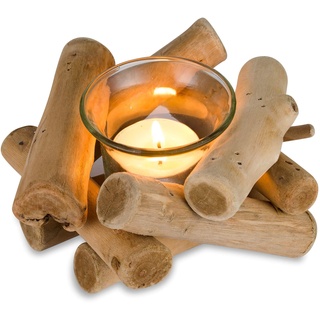 Sziqiqi Rustikale Kerzenständer Teelichthalter Holz, Kerzenhalter Vintage mit Glas Tasse Windlicht Treibholz Deko Kerzenleuchter für Wohnzimmer Hochzeit Esstisch Tischdeko