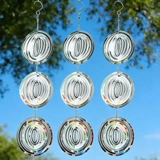 3 Stück Reflektierende Taubenabwehr Runden, 3D Windspiel Aus Edelstahl zur Vogelabwehr, Effektive Tauben und Schwalbenabwehr, Wetterfest & Langlebig Windspiel für Den Garten, Balkon Teich, Deko,
