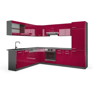Vicco Winkelküche L-Form 287 cm Rot Hochglanz