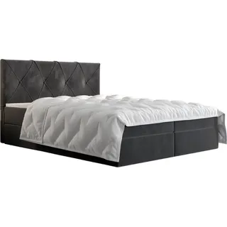 Roe Furniture | Boxspringbett 90x200 cm - Grau, Komplett-Set mit Matratze, Polsterbett, Betten, Familienbetten, Gästebett - ALTEA - Grau