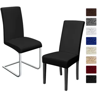 Stuhlhussen 2 Stück,Stretch-Stuhlbezug elastische moderne Husse Elasthan Stretchhusse Stuhlbezug Stuhlüberzug . bi-elastic Spannbezug, sehr pflegeleicht und langlebig Universal -(2 Stück, Schwarz) -J