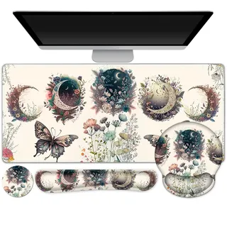 Große Schreibtischunterlage, niedliches Boho-Pflanzen-Mauspad, Aprikosen-Schreibtischunterlage, XXL-Mauspad + Tastatur-Handgelenkauflage, Maus-Handgelenkauflage, Untersetzer, Schreibtischunterlage für