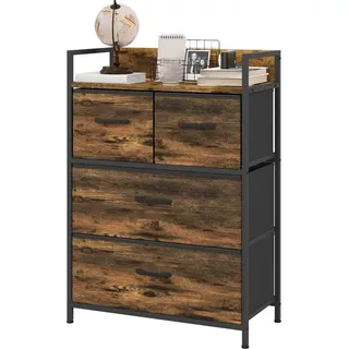 Fortuna Lai Kommode, Sideboard, 4 Stoffschubladen, Industrial Design, 60x29x85cm, Braun/Schwarz