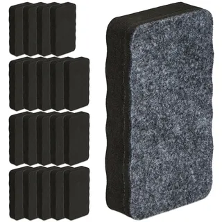 Relaxdays Whiteboard Schwamm 20er Set, Magnetschwamm eckig, Schule & Büro, HBT 2x10,5x5,5 cm, Tafelwischer, eva, schwarz