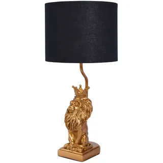 Tischleuchte Löwenfigur Schwarz Gold Nachttischlampe Löwe 50 cm lampe Skulptur
