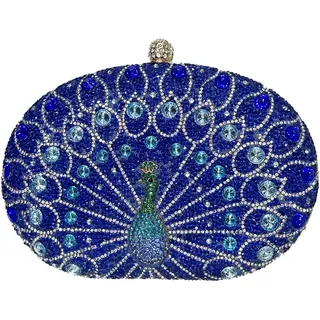 CORIOS Pfau Abendtasche für Damen Shiny Strass Clutch Tasche Diamant Clutch Tasche Kette Schultertasche Klein Tasche Elegante Luxus Abschlussball Hochzeit Bankett-Party Umhängetasche Blau