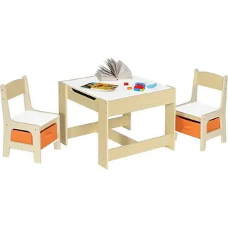Kinderstuhl und Tisch für Kleinkinder - Hölzerner Eichentisch mit 2 Stühlen - für Peuter und Kleuter - Weiß