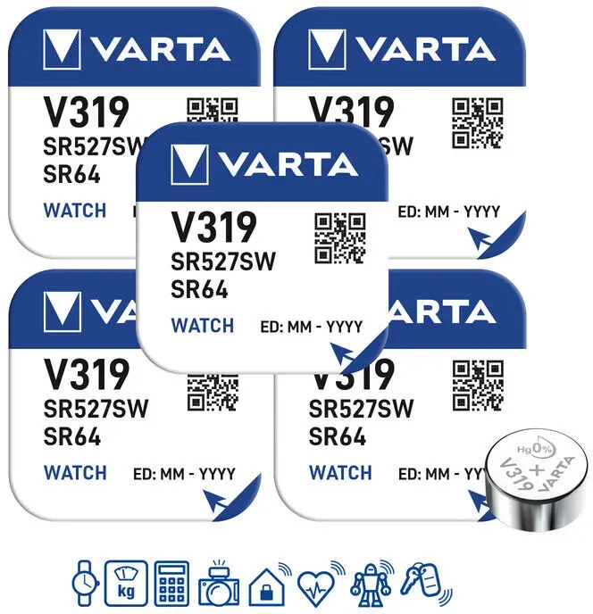 Bild von 319 1.55V 21 mAh Silberoxid SILVER Coin V319/SR64 NaBli 1