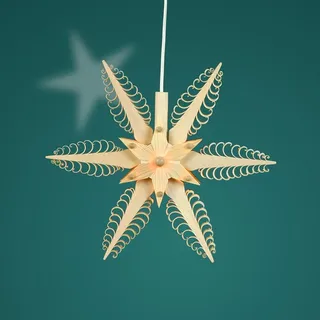 Fensterschmuck Spanstern el. Beleuchtet Mitte mit Holzstern (beidseitig) BxHxT=20x20x4,5cm NEU - Naturbelassen