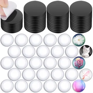 Outus 96-Teiliges Kühlschrankmagnete Bastelset | inklusive 48 Runder Magnetscheiben und 48 Klare Glas-Cabochons (25 Mm) für Kühlschrank, Whiteboard & DIY