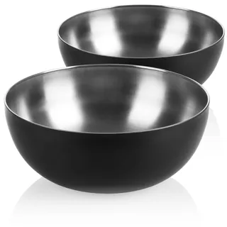com-four® 2x Rührschüssel aus Edelstahl - 3 Liter Dekoschale - Salatschüssel - große Servierschale - beschichtete Metallschüssel - Obstschale für Küche, Esszimmer und Buffet (2 Stück - Ø 24cm schwarz)