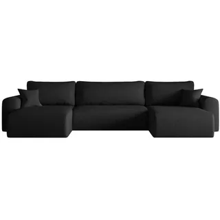 Kaiser Möbel Ecksofa mit schlaffunktion und bettkasten, Sofa U-form, Couch U-form CAPRI Verita Schwarz - Schwarz