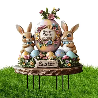 Gartenstecker Ostern, Osterhasen Garten Stecker Acryl, Niedlich Osterhasen-Deko, Lebhaft Oster Hof Schild Dekora für Frühling Ostern Garten Hof Rasen Draußen Deko - 30*20cm (Farbe-B)