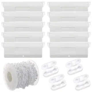 LBING Lamellenvorhang Beschwerungsplatten 10 PCS | Lamellenvorhang Ersatzteile 127mm mit 10m Kette Rollokette + 4 Kettenverbinder für Vertikaljalousie Gewichten Weiß