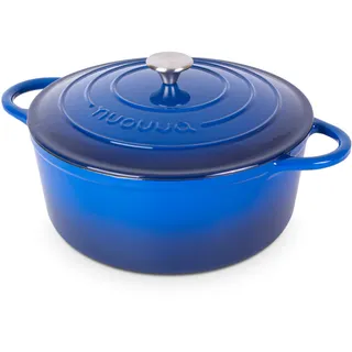 Gusseisen Dutch Oven mit Deckel – Emaille-Schmortopf mit Antihaft, Ofenfest – Dunkelblau, 6.9 Liter, 30 cm – von Nuovva