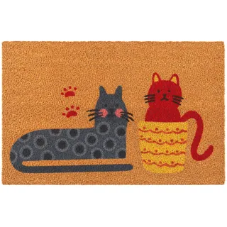 Relaxdays Fußmatte Kokos 60x40cm, Türvorleger Katzen, Mehrfarbig