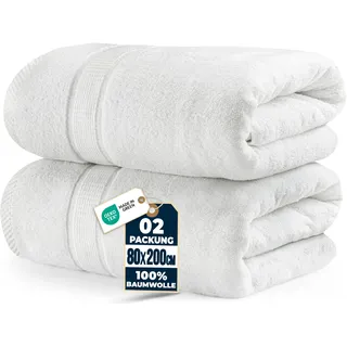 Utopia Towels - 2er Pack Saunatücher 80x200 cm Saunahandtuch 100% Baumwolle mit Aufhängeschlaufe, große Badetücher, saugfähige XXL Handtücher (Weiß)