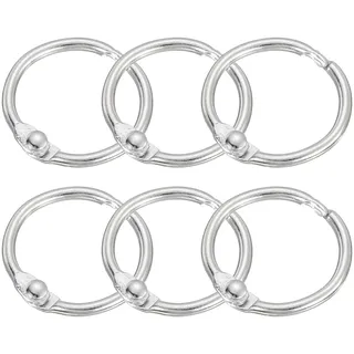 QUARKZMAN Duschvorhangringe, 6 Stück - Runde Duschvorhanghaken aus Kohlenstoffstahl, 0,75 Zoll Lose-Blatt-Binder-Ringe für Duschvorhangstangen (Silber)