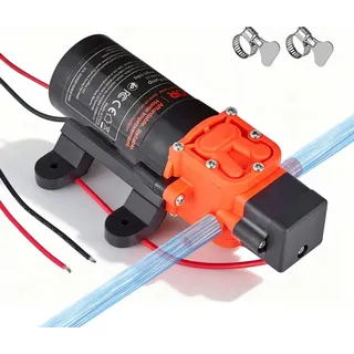 Vevor Membranpumpe, 12 V DC, 4,5 L/min, selbstansaugende 2-Kammer-Membranwasserpumpe mit 2 Schlauchschellen, 5,5 bar max. Druck, leiser Betrieb, für Wohnmobil, Wohnwagen, Boot, Gartenbewässerung