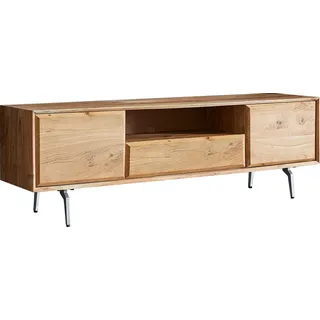 DeLife Lowboard Shari 160 cm Akazie Natur 2 Türen 1 Schublade 1 Fach Winkelfuß Edelstahl