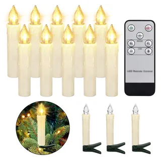 ZIYOUDOLI 10er LED Weihnachtskerzen mit Fernbedienung Timer Dimmbar, Christbaumkerzen Kabellose Weihnachtsbaumkerzen für Weihnachtsbaum Weihnachtsdeko Hochzeit (Warmweiß 10)
