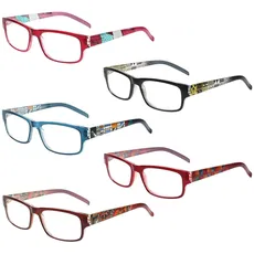 Kerecsen 5 Pack Lesebrille Damen Gute Brillen Hochwertig Mode Federscharniere Komfortabel Lesehilfe fur Frauen (5 Farbe Mischen, 1.25)