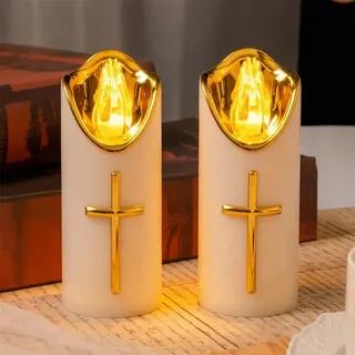 SKIKHN LED Grablichter für Draußen, 2er LEDs Grabkerze Trauerlicht, Batteriebetriebene Grablicht, Wiederverwendbar Friedhofskerze Gedenkkerze, Grablichter LED mit Batterie für Grab, Kirche, Religiöse