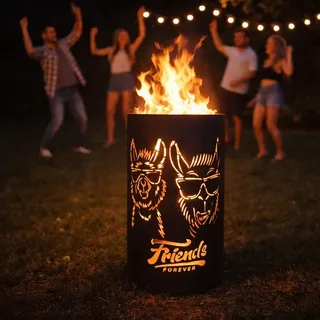 Feuertonne, Feuerkorb, Feuerschale, Lagerfeuertonne mit Motiv LAMA - Friends Forever