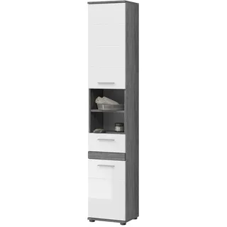 inn.furn Bailey Hochschrank 35 x 191 cm Grau/Weiß Hochglanz Kunststoff