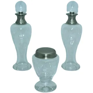 DRW Schminktisch-Set aus geschnitztem Glas und silberfarben